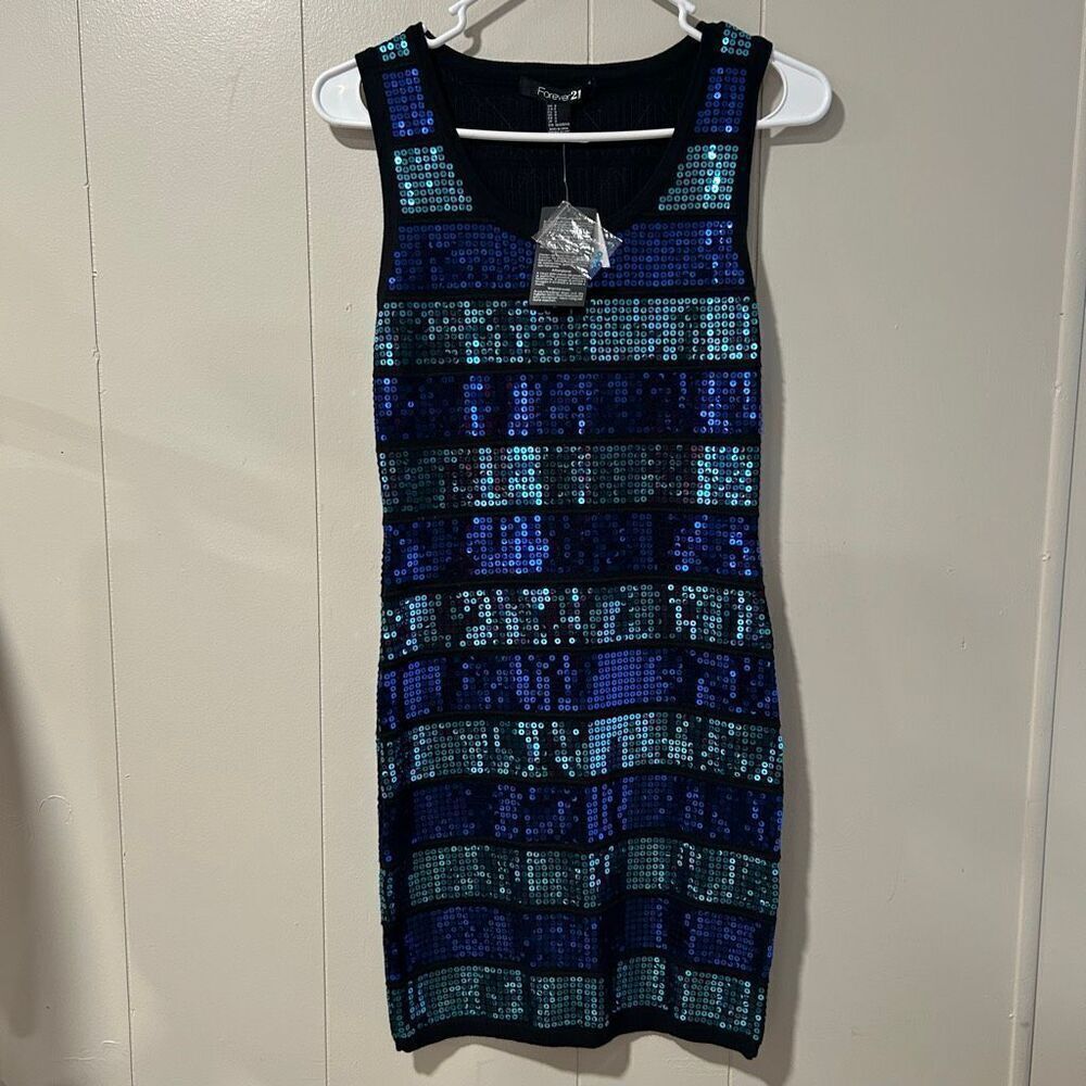 Forever 21 Sequin Mini Dress NWT Size Small – Black Teal Royal Blue Party Bodyco
